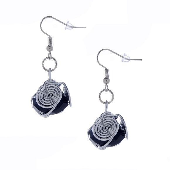️BLACK GEM SILVER SPIRAL WRAPPED EARRINGS SET - Picture 3 of 3